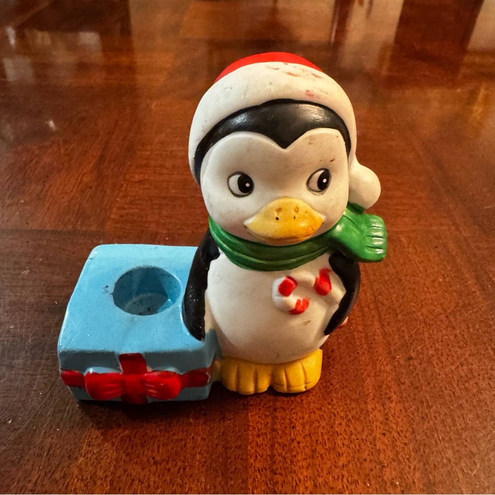 Vintage Christmas Penguin Candle Holder Taiwan Ceramic Company J.S.N.Y.